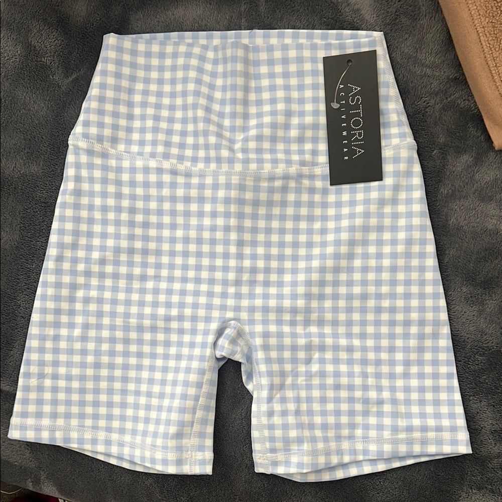 Astoria activewear Blue and White Athletic Shorts High-Waisted Design